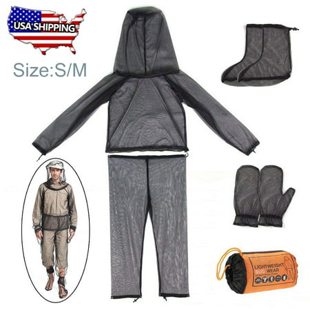 4 Pcs Anti-Mosquito Suit,iClover Lightweight Bug Jacket Mosquito Suit with Hood Pants Mitts Socks Ultra-fine Mesh Net Repellent Clothing for Insect Midges Bee Hunting Hiking Camping Fishing Size (Best Hunting Side By Side 2019)
