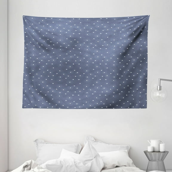 Navy Blue Tapestry, Summer Night Sky with Messy Little White Stars and Circles Fun Kids Design, Wall Hanging for Bedroom Living Room Dorm Decor, 80W X 60L Inches, Navy Blue White, by Ambesonne