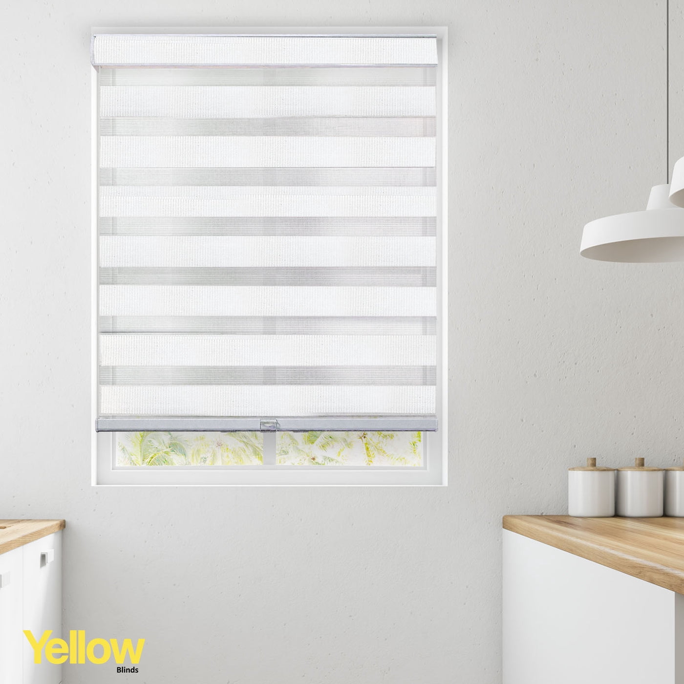 YELLOW BLINDS White Cordless Zebra Roller Shades for Windows, Dual Layer Light Filtering & Room Darkening, 35"W X 72"H, Modern Window Blinds with Cassette Valance, Easy Install, Safe for Kids & Pets