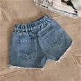thumbnail image 4 of KAUOD Girls Ripped Raw Trim Shorts High Waist Distressed Jean Shorts, Kids Toddler Stretch Denim Short with Pockets, 4 of 6