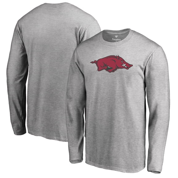 Men's Ash Arkansas Razorbacks Primary Logo Long Sleeve T-Shirt