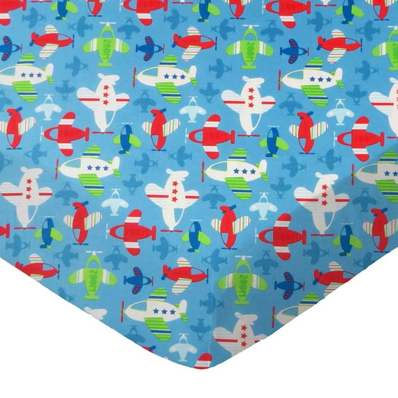SheetWorld Fitted 100% Cotton Percale Pack N Play Sheet Fits Graco 27 x 39, Baby Airplanes