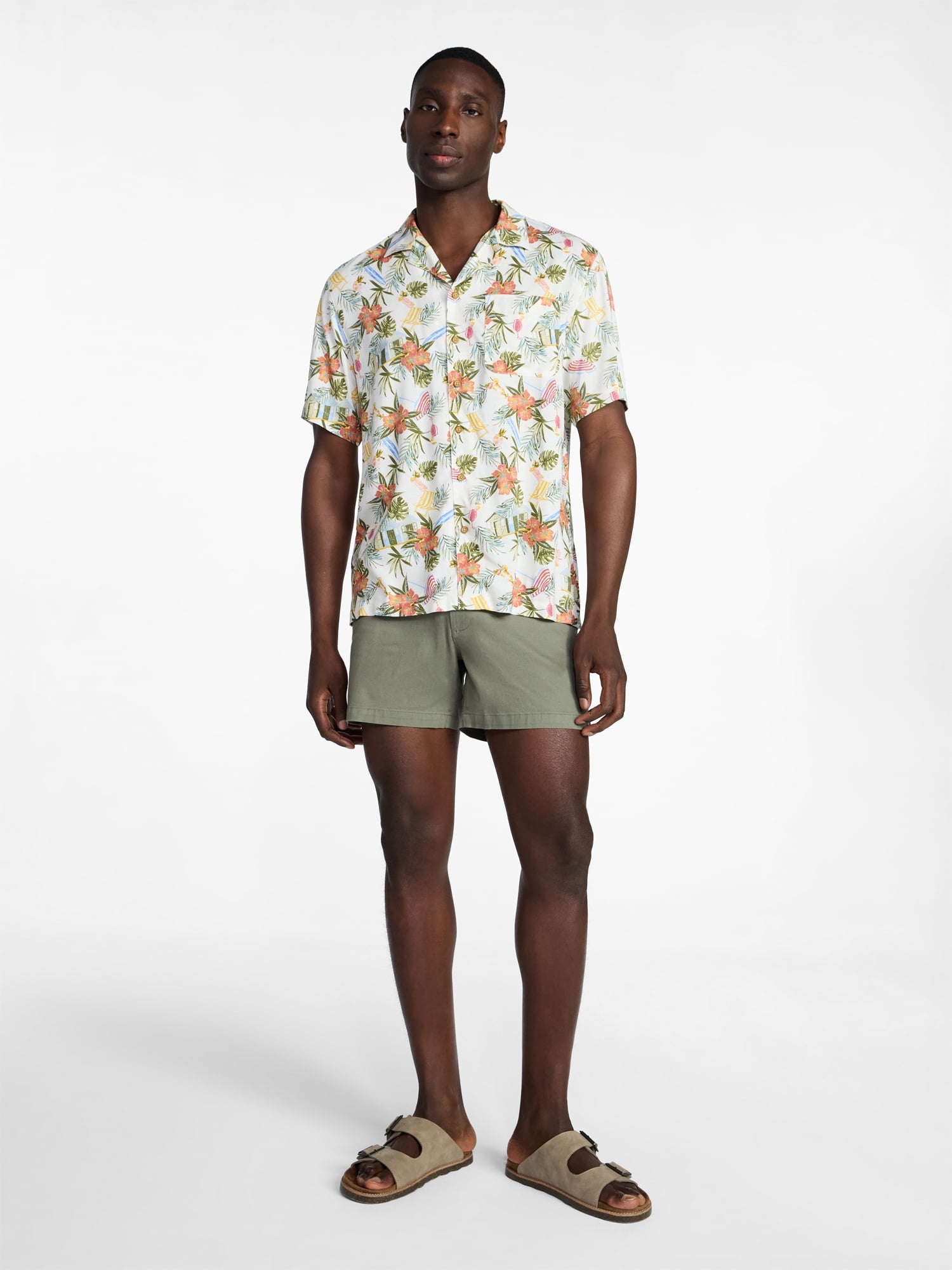 George Men's Relaxed Fit Printed Camp Shirt with Short Sleeves, Sizes S-3XLT