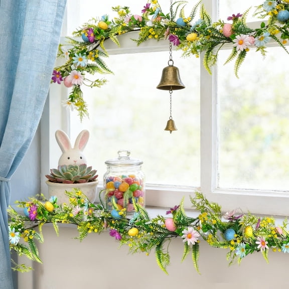 Nkmbld Easter Garland Decoration, Easter Eggs Vines Spring Easter Garland String for Mantle Kitchen Fireplace Wall Window Home Indoor Outdoor Decor