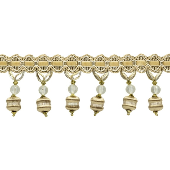 3" (7.5cm) Noblesse Collection Beaded Tassel Fringe Trim # BFH3,, White Sands #4001 (White Ivory, Cream Ivory, Light Beige) Sold By The Yard (36"/3 ft/0.9m)