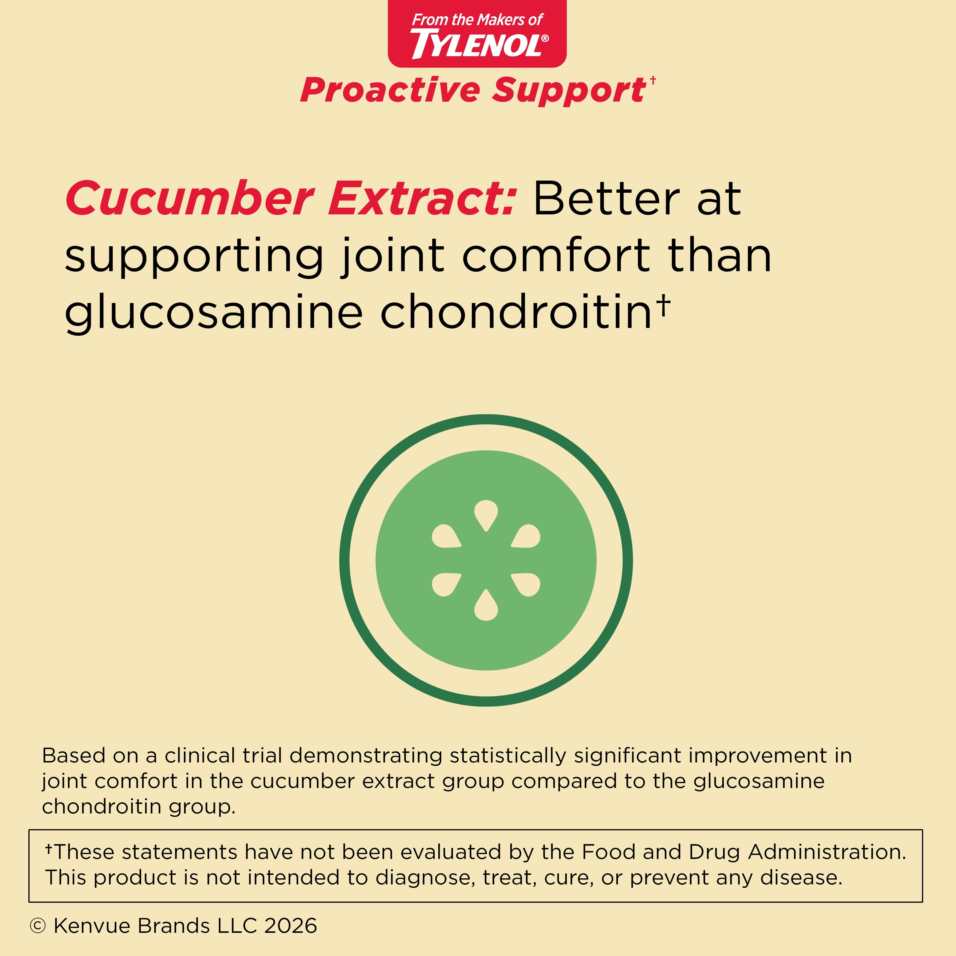 Proactive Support from Tylenol, Joint Supplement, Cucumber Extract for Muscle Comfort, 30 Count