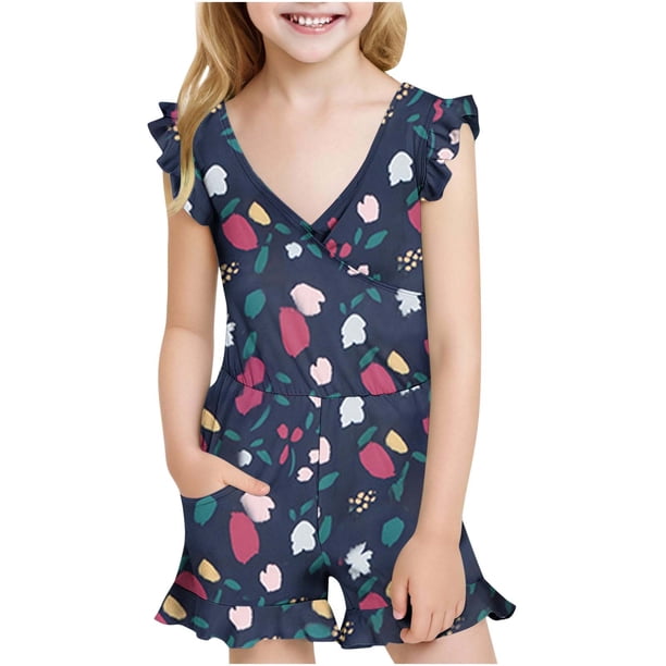 Odeerbi 7-16 Años Traje de Baño de Una Pieza Para Niñas Traje de Baño Hawaiano de Verano Con Volantes Traje de Baño Acolchado Con Bolsillo