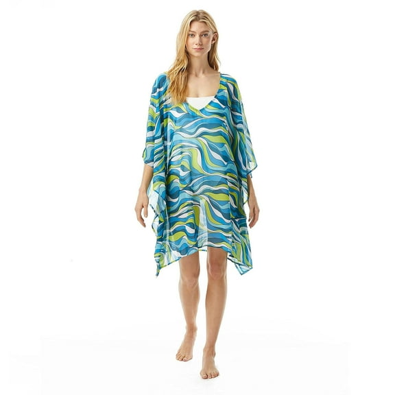 Michael Kors Wave V-Neck Caftan Cover-Up Cyan Blue XS/SM