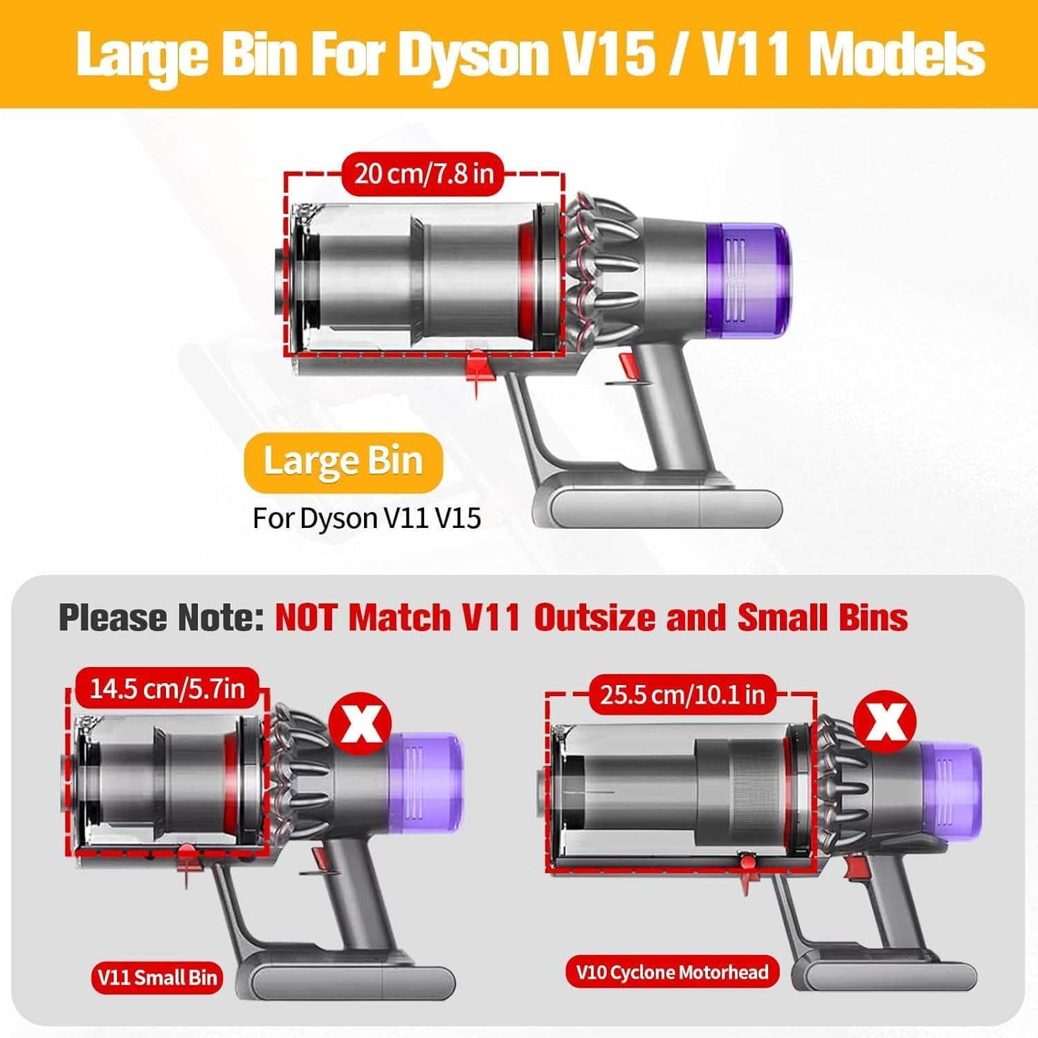Dyson V11 Larger Dust Dirt Bin Cup For Dyson V15, SV14, SV15, SV22. Replaces Part # 970050-01, 965443-01