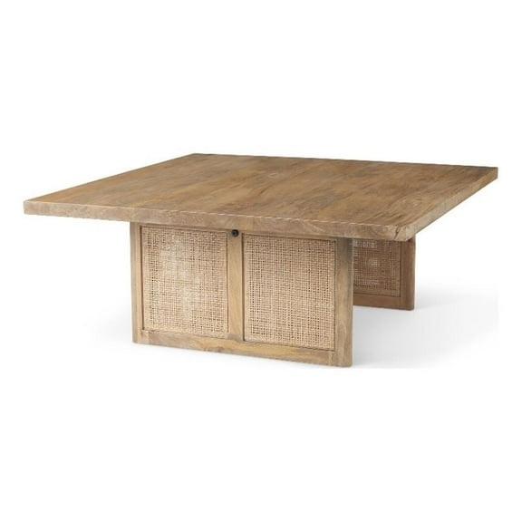 Grier 42" Square Light Brown Wood w/ Cane Coffee Table