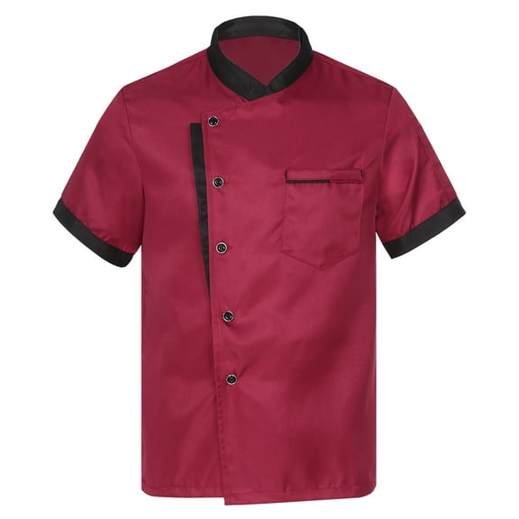 Alvivi Unisex Chef Coat Short Sleeve Shirt Jacket Restaurant Kitchen Cooking Chef Uniform Red L