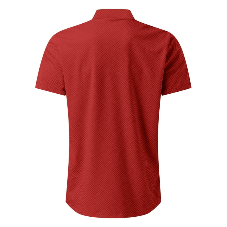 Men's Red Polo T-Shirt with Zipper, Short Sleeve, Summer Men's Red Polo T-Shirt with Zipper, Short Sleeve, Summer