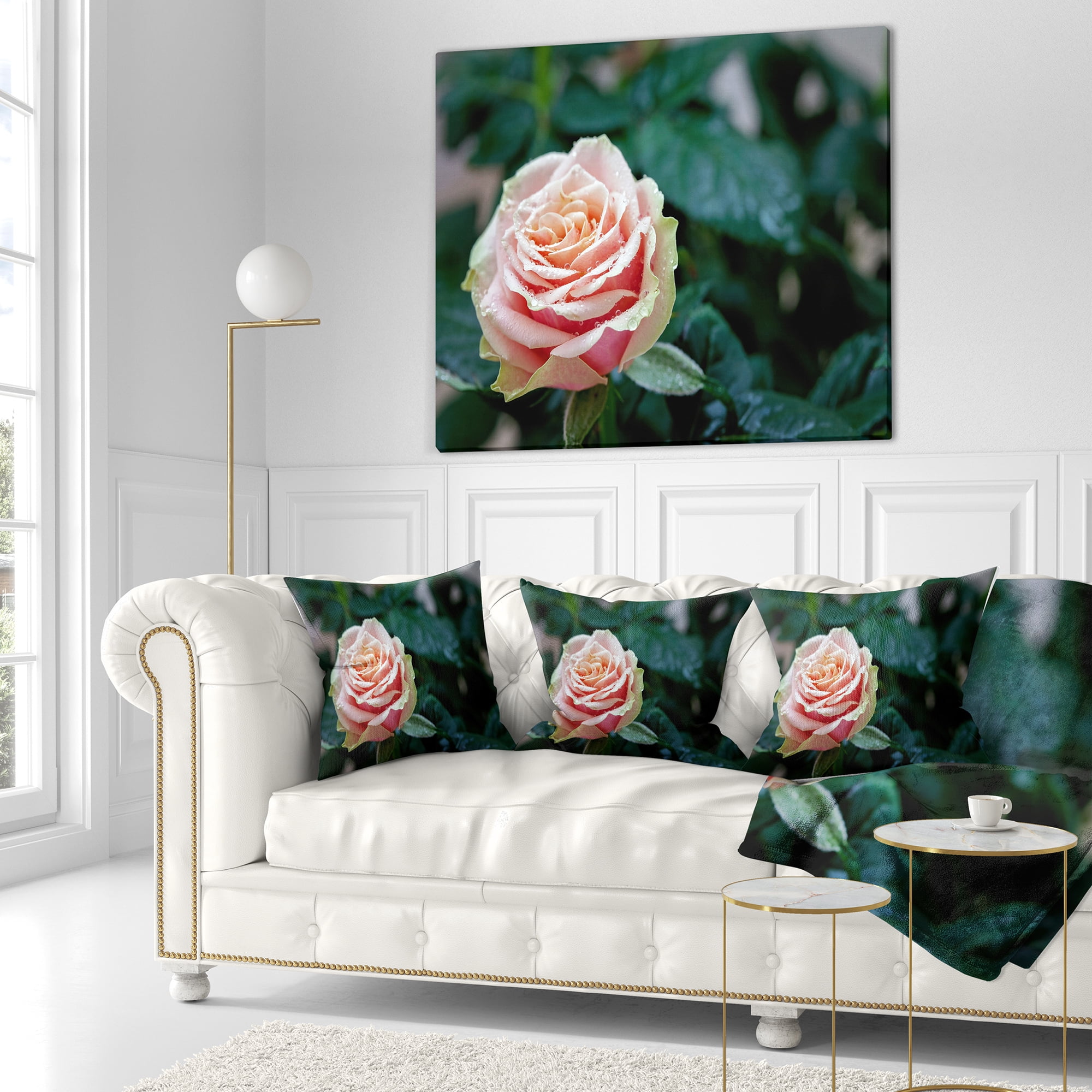 Designart Red and Orange Rose Flower Close Up - Floral Throw Pillow - 18x18
