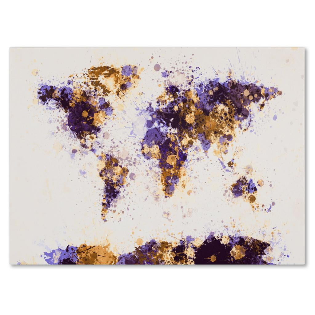 Trademark Art 'Paint Splashes World Map 4' Canvas Art by Michael Tompsett