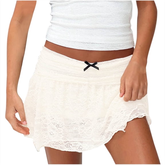 yillto Womens Lace Skirt Elastic Waist Tiered Ruffle Layer Flowy Cute Short Skirts Party Streetwear