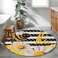 thumbnail image 3 of Spring Bees Daisy Round Area Rug 4Ft Washable Circle Rugs for Bedroom Dining Room, Rustic Tulips Dots Black Striped Burlap Non-Slip Carpet Floor Mats Indoor Outdoor Carpet Runner Aesthetic Home Decor, 3 of 8