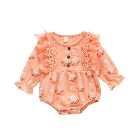 

Fesfesfes Infant Baby Jumpsuit Girls Long Sleeve Lace Ruffles Floral Print Bodysuit Romper Clothes Clothes Sale