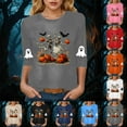 thumbnail image 4 of zaveiop Halloween Shirts for Women Funny Cute Ghost Fall Shirts 3/4 Length Sleeve Pumpkin T-Shirts Thanksgiving Graphic Tees (Z-Navy, XXL), 4 of 6