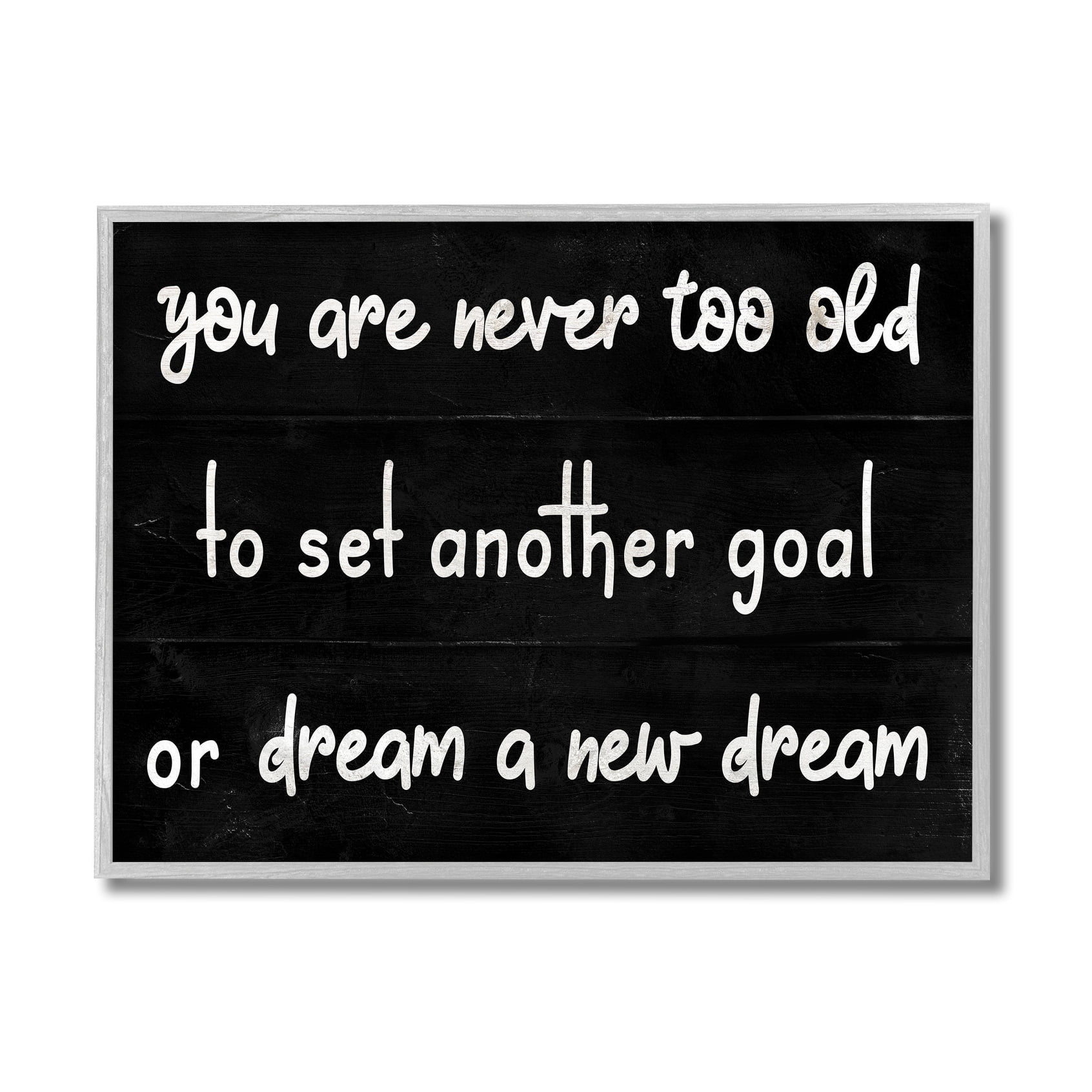 Stupell Industries Never To Old to Set Goals Phrase Minimal Black White Grey Framed, 11 x 14, Design by Daphne Polselli
