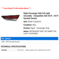 thumbnail image 2 of Right Passenger Side Tail Light Assembly - Compatible with 2018 - 2019 Hyundai Sonata, 2 of 2