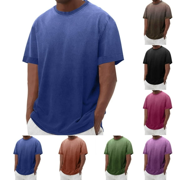 CFLVAEK Mens Tshirts Cotton Short Sleeve T Shirts Casual Summer Round Neck Tshirt Fashion Gradient Graphic Tees Black M