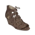 thumbnail image 1 of New Women Wild Diva Freya10 Faux Suede Open Toe Lace Up Cut Out Low Wedge Sandal, 1 of 6