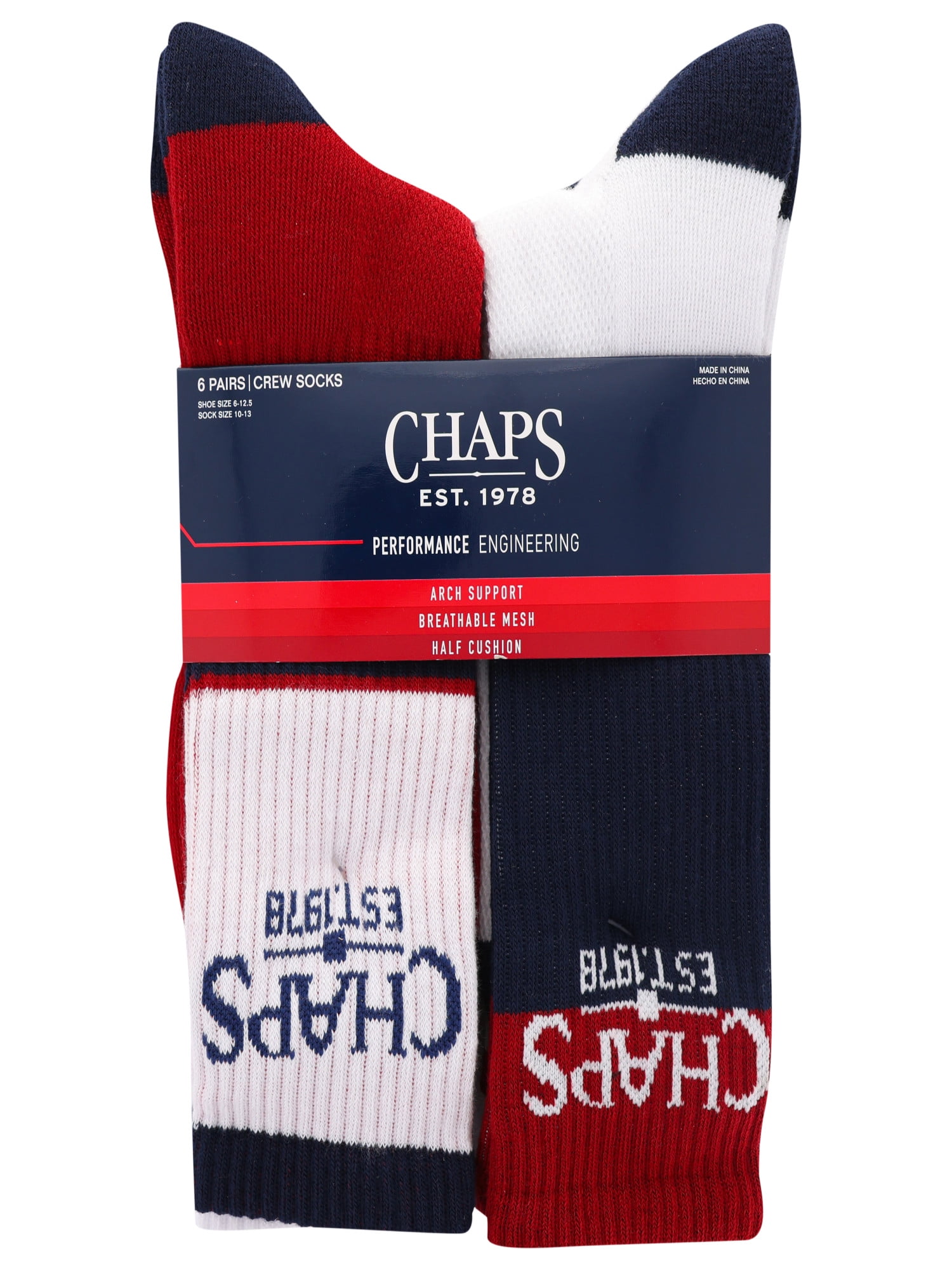 Experience the perfect blend of style, comfort, and sustainability with the Chaps Sport Socks for Men. Made from a soft, recycled polyester blend, each sock in this 6-pair pack is designed to be both environmentally friendly and comfortable. With options available in crew, ankle, and low-cut lengths, these socks combine performance-driven features with the classic American heritage lifestyle brand. Strategic mesh ventilation zones ensure breathability, while enhanced arch support and spandex provide a secure fit with just the right amount of stretch. The extra cushioning in the sole adds optimal comfort to each step, making these socks a stylish and practical addition to any sportswear collection.