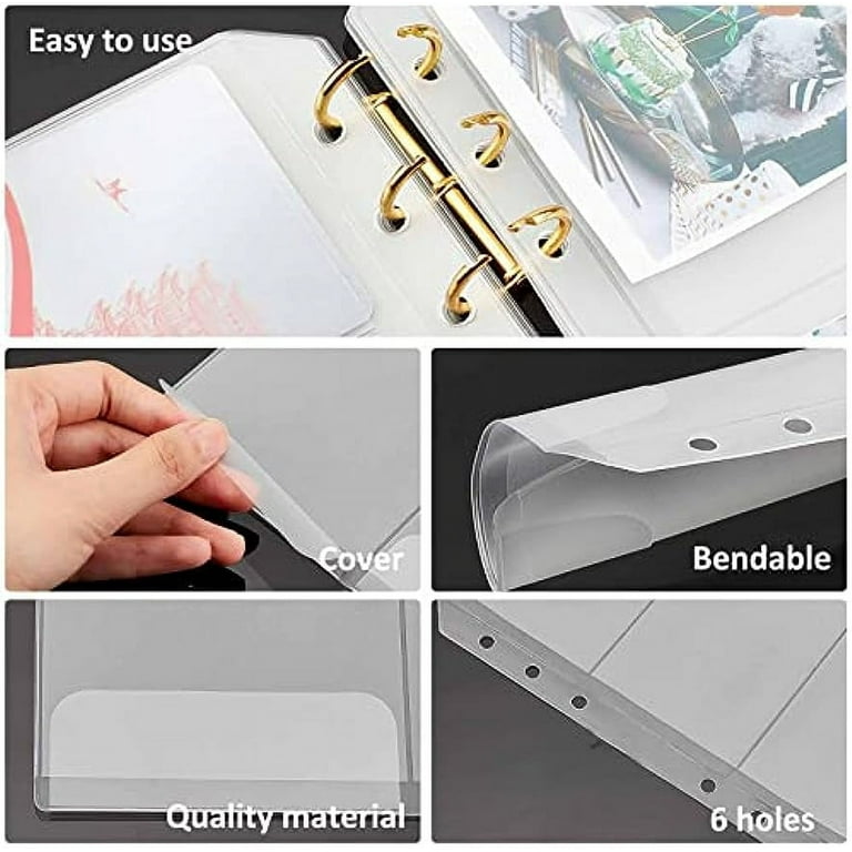 16 Pcs A6 6-Holes Binder Pockets Plastic Name Card Sleeves Pages Binder Loose Leaf Bags Business Card Sleeves Pages Bill Pouch for Personal Organiser