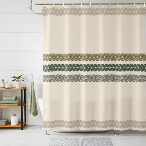 Simple Stripes Shower Curtains for Bathroom, Rustic Farmhouse Leaf Braided Lines Beige Waterproof Fabric Shower Curtain, Decorative Bathroom Curtain for Bathtub, 72"x84", No Hooks Included