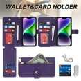 thumbnail image 3 of Feishell Compatible with for iPhone 14 Wallet Case Crossbody, Zipper Phone Case with RFID Blocking Card Holder Wrist Strap Leather Purse Gift for Women For iPhone 14, Purple, 3 of 5
