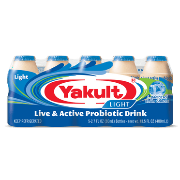Yakult Light Nonfat Probiotic Drink, 2.7 fl. oz., 5 Bottles Gluten Free- Plastic Bottle, Refreshing Citrus Taste - Yogurt section