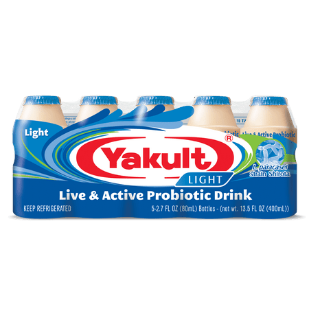 Yakult Light Nonfat Probiotic Drink, 2.7 fl. oz., 5 Bottles Gluten Free- Plastic Bottle, Refreshing Citrus Taste, Non Fat - Yogurt Section