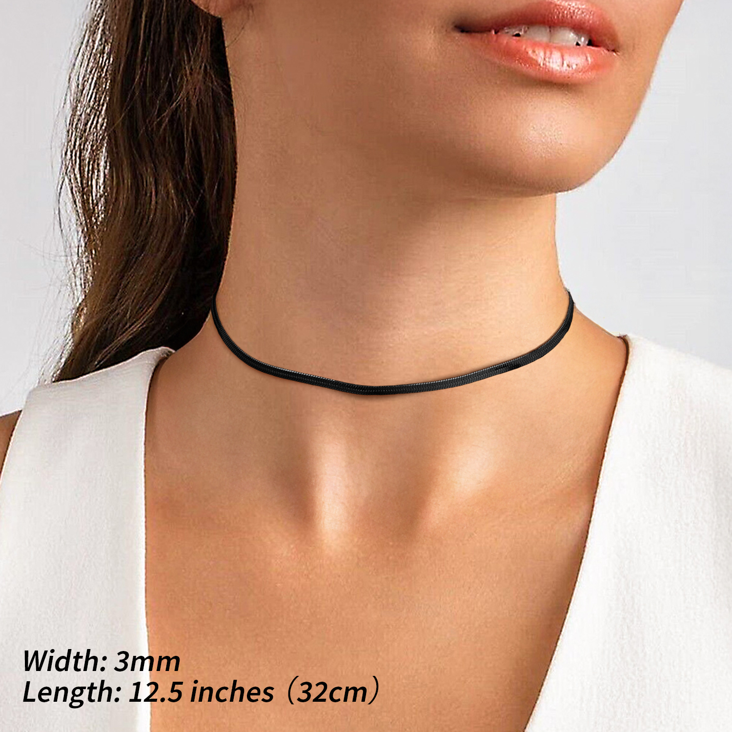 FindChic Choker for Women Black Snake Herringbone Chain Necklace Birthday Mothers Day Jewelry Gifts Her Mom Wife Lady Female Adults Age Ideas, 3mm/12.5inch