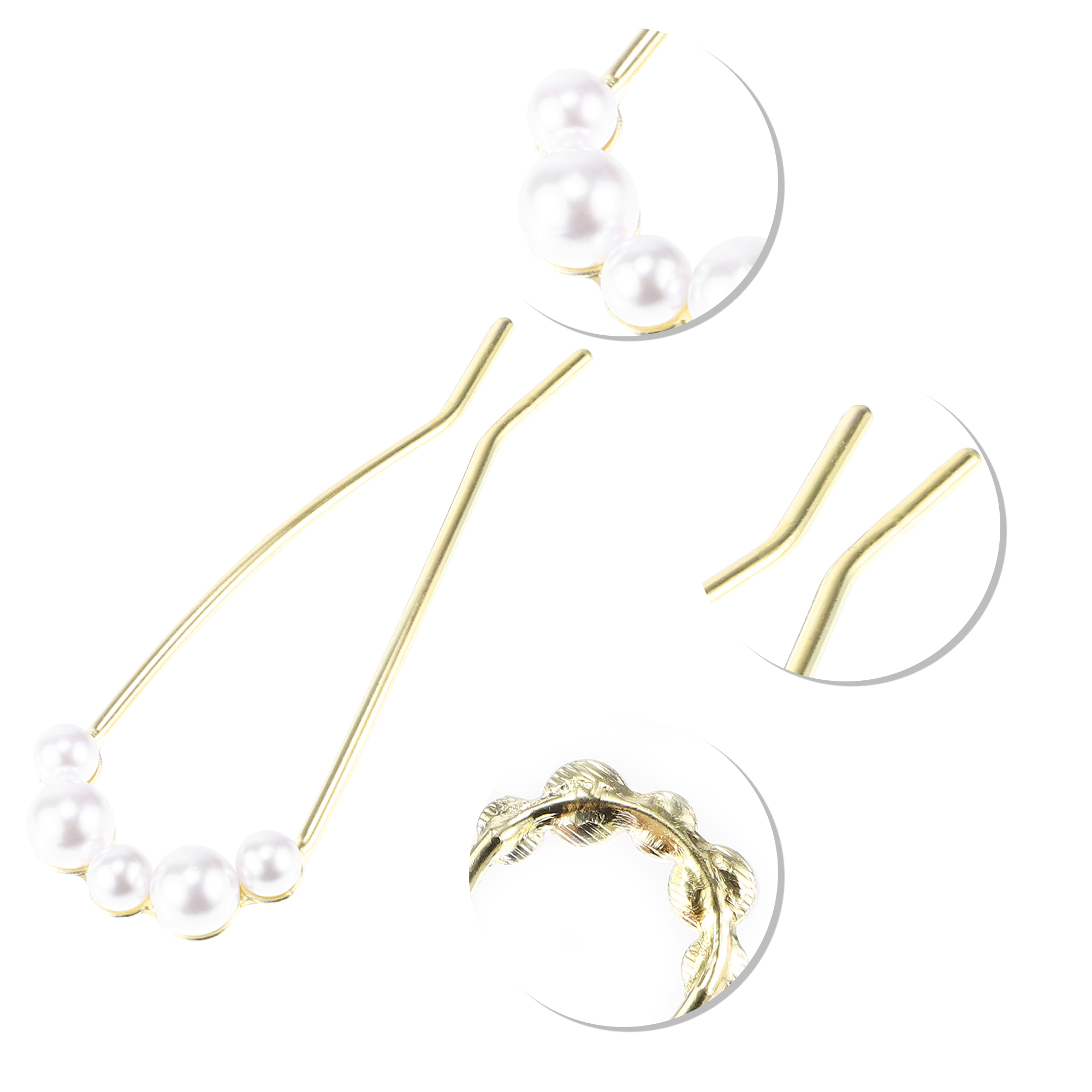 Unique Bargains Pearl U-shaped Hair Pins for Women 4.33"x1.57"x0.47" 1 Pc Gold Tone