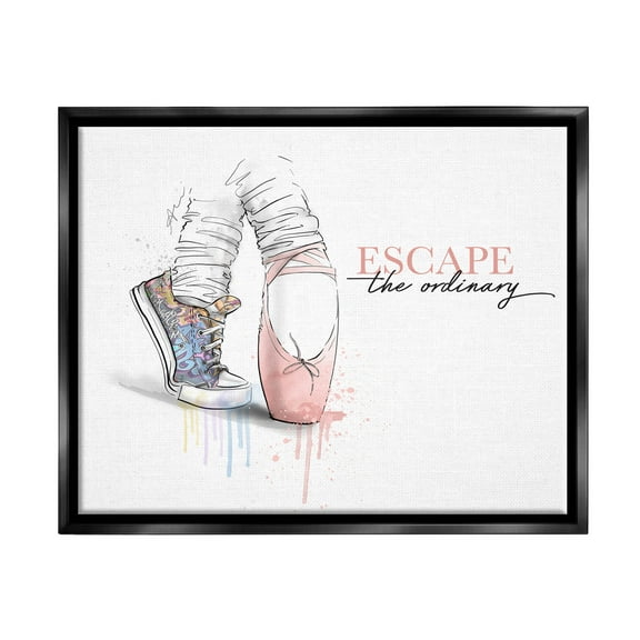 Stupell Industries Escape The Ordinary Ballet Shoe Graphic Art Jet Black Floating Framed Canvas Print Wall Art, Design by Alison Petrie