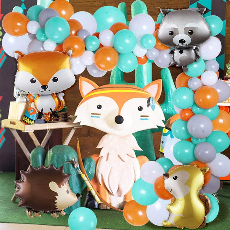 JOYMEMO Fox Themed 1st Birthday Party Decorations Orange Blue Balloon Arch  Fox Number 1 Foil Balloons