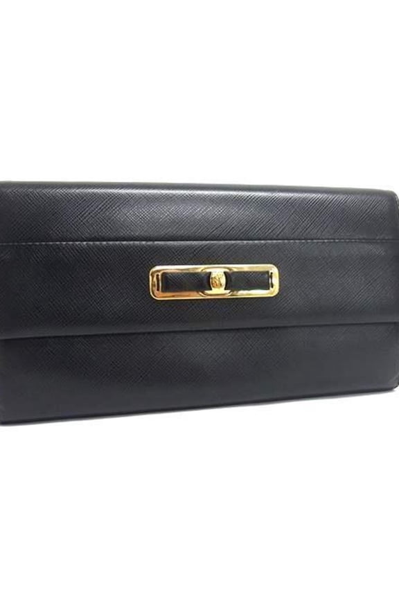 Pre-Owned Salvatore Ferragamo Vara Ribbon Flap Wallet, Size 22, C127, Black Leather,... (Good)
