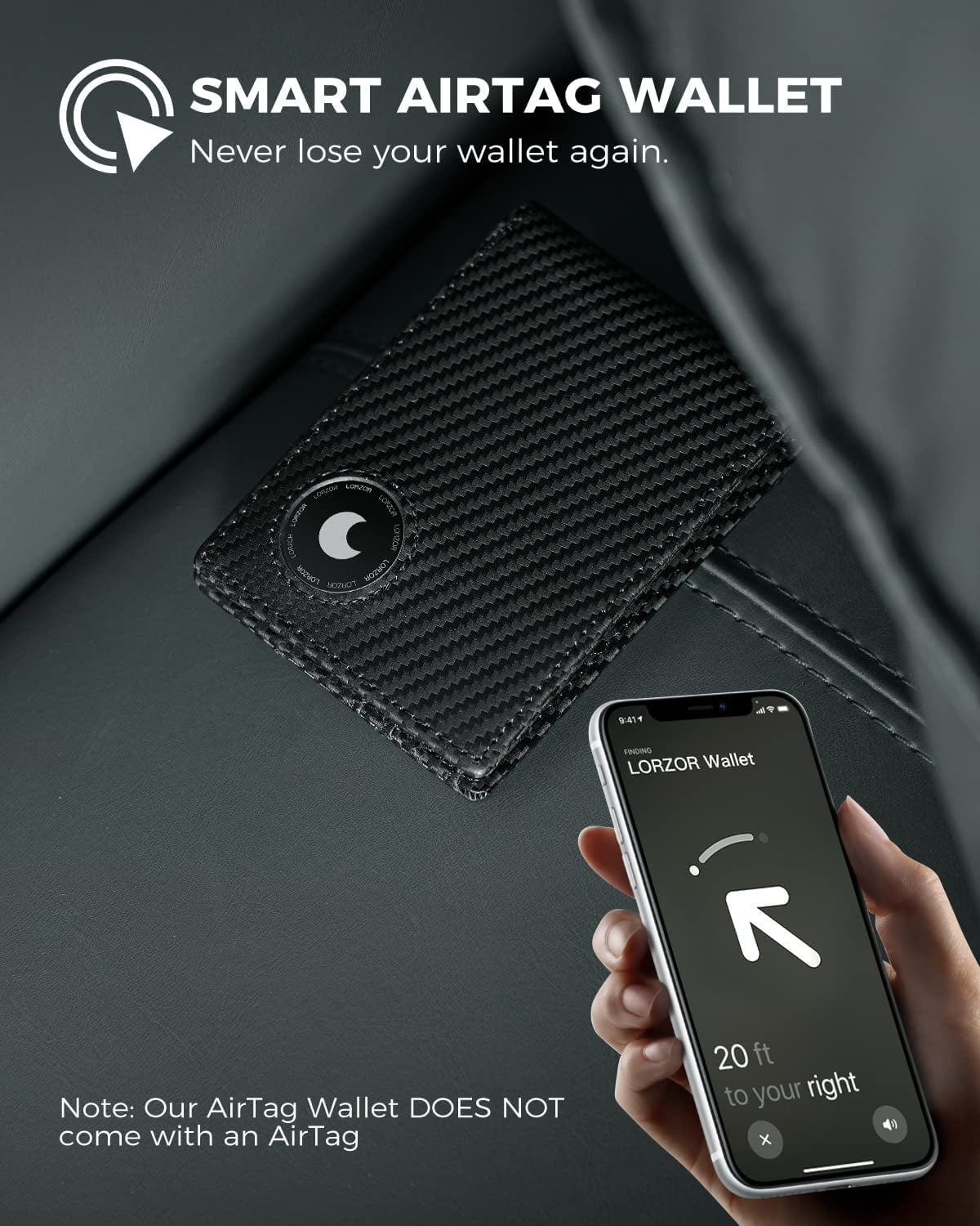 LORZOR Airtag Wallet, Full Grain Leather Minimalist Mens Wallet for Airtag, Bifold RFID Blocking Airtag Wallet for Apple Airtag Holder, with ID Window, 12 Cards Gift Box,Carbon