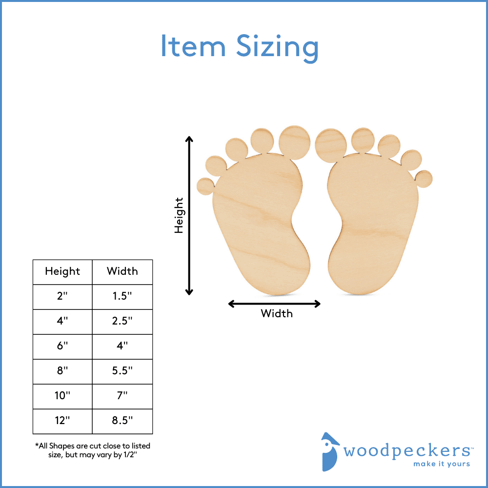 Pair of DIY Wood Baby Feet 4-inch, Pack of 5 Baby Announcement Sign Prop for Nursery Decor and Baby Shower Decorations, by Woodpeckers