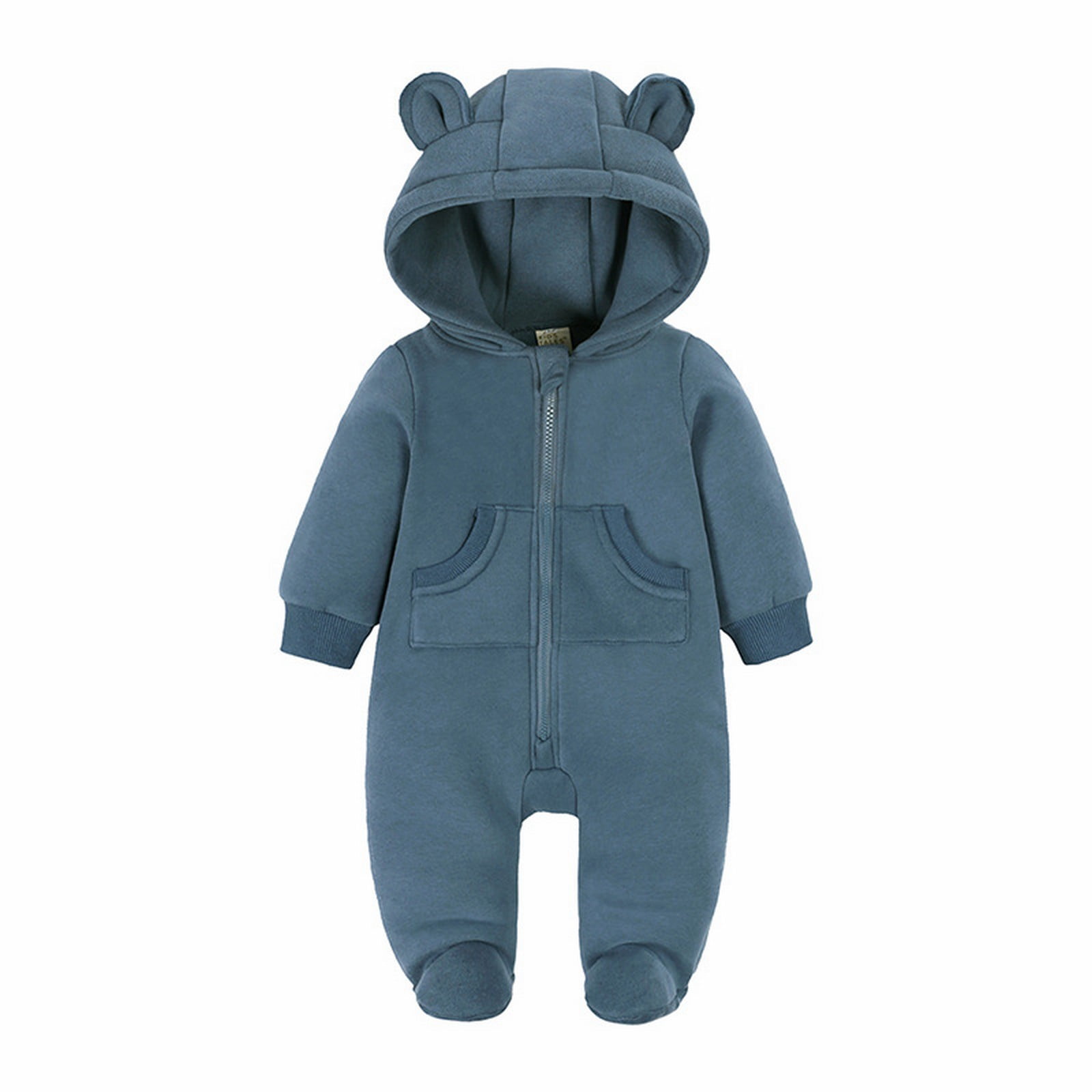 UACY Baby Fleece Jumpsuit Newborn Boys Girls Fuzzy Bear Ears Hooded Outfits Winter Warm Snowsuit Zip Up Onesie (Navy, 18-24 Months)