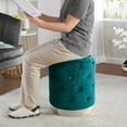 thumbnail image 2 of Home Sweet Home Venetian Round Tufted Upholstered Velvet Ottoman with Silver Metal Base - 15" L x 15" W x 18.5" H (Teal), 2 of 3