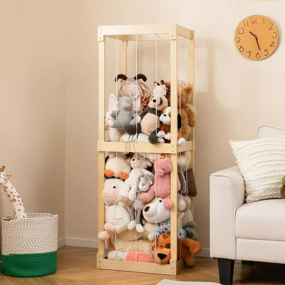 Auranook 300L Large Stuffed Animal Storage, Space-saving Toy Storage Organizer with Open Top & Elastic Cords, Holds Up to Toys, Plush Toy Cage
