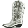 thumbnail image 4 of Soda Women Cowgirl Cowboy Western Stitched Boots Pointy Toe Knee High Reno-S Metallic Silver 7.5, 4 of 4