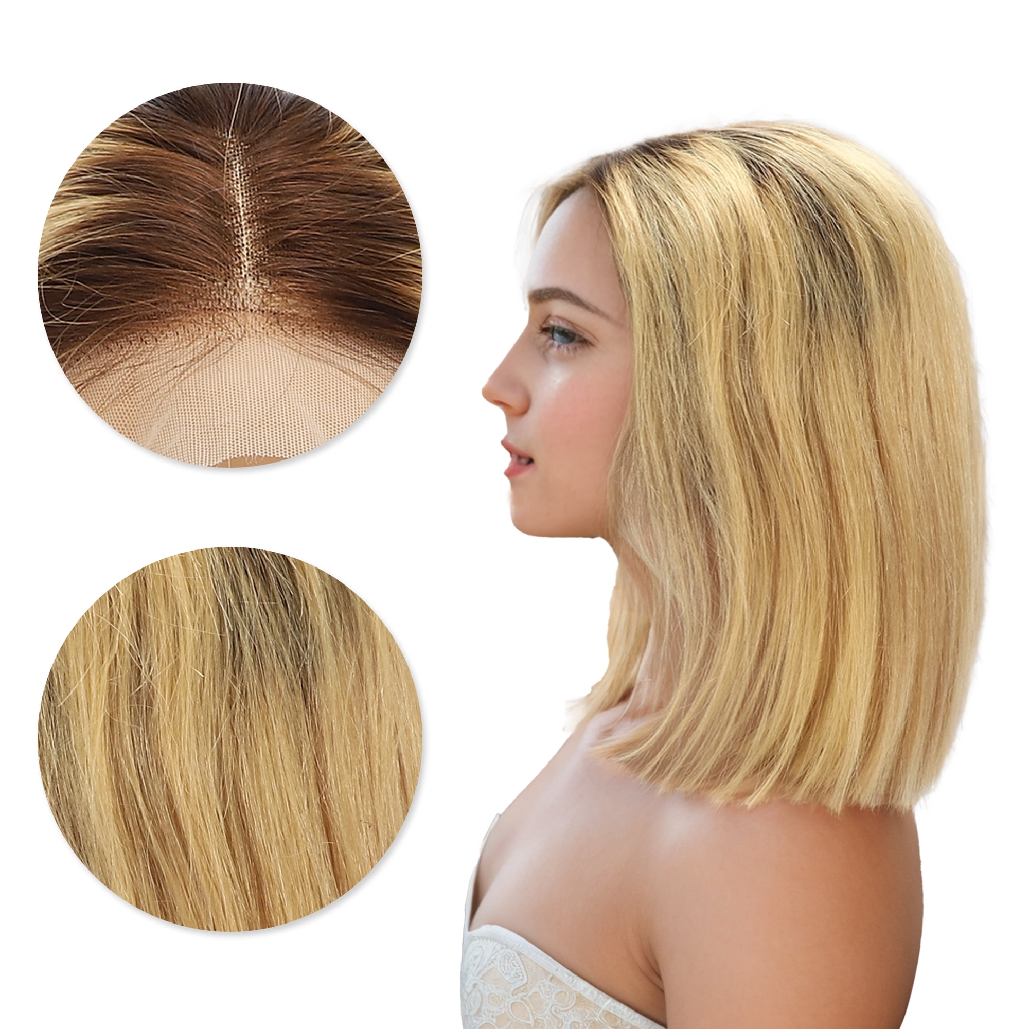 Unique Bargains 1 Pc Straight Long Hair Hair Wig Real Human Hair 10in 13x4in 180 Human Wig Light Yellow for Women