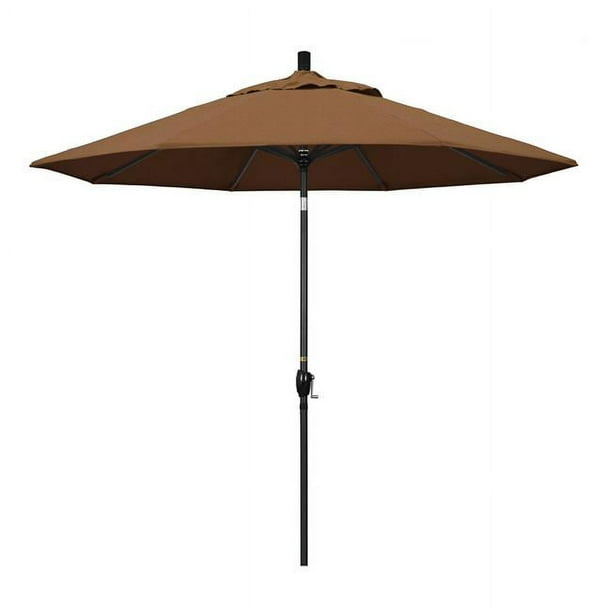 California Umbrella GSPT908302-5488 9 Pi. Marché en Aluminium Parapluie Pousser l'Inclinaison - Noir Mat-Sunbrella-Toile Teck