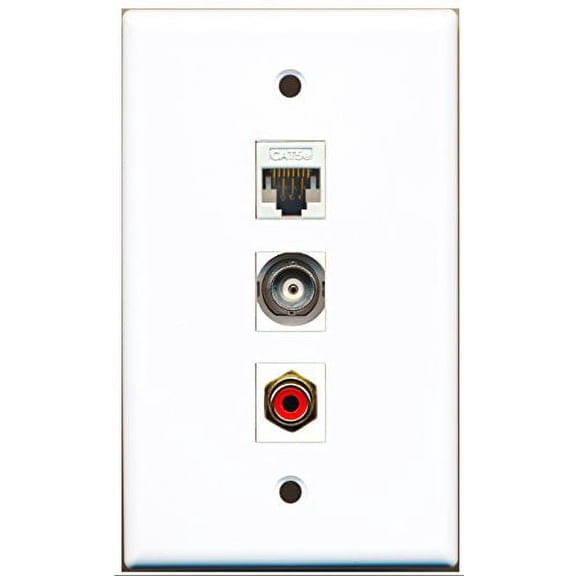 RiteAV - 1 Port RCA Red and 1 Port BNC and 1 Port Cat5e Ethernet White Wall Plate
