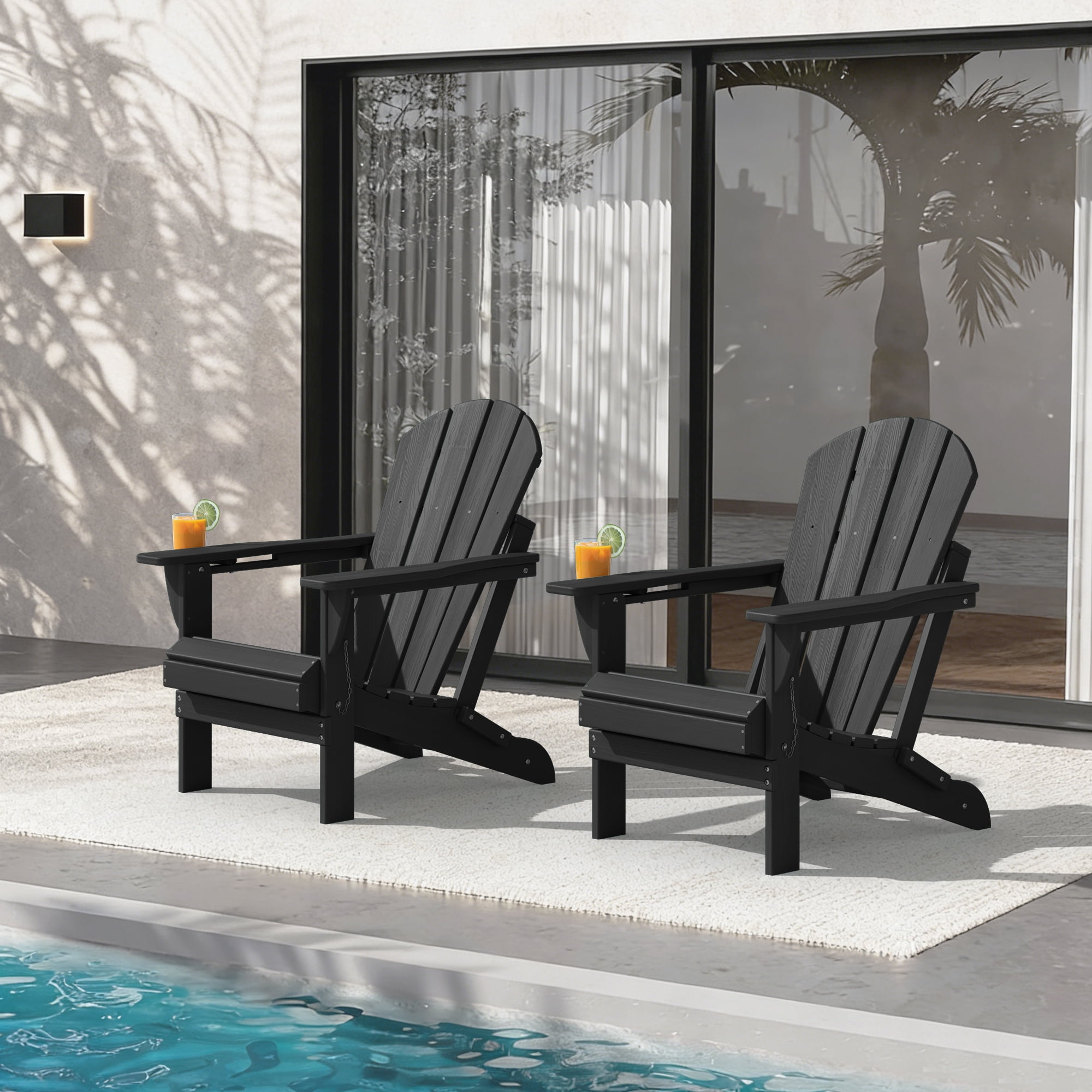 Folding Adirondack Chair, Heavy Duty HDPE Plastic Fire Pit Patio Chair, Black