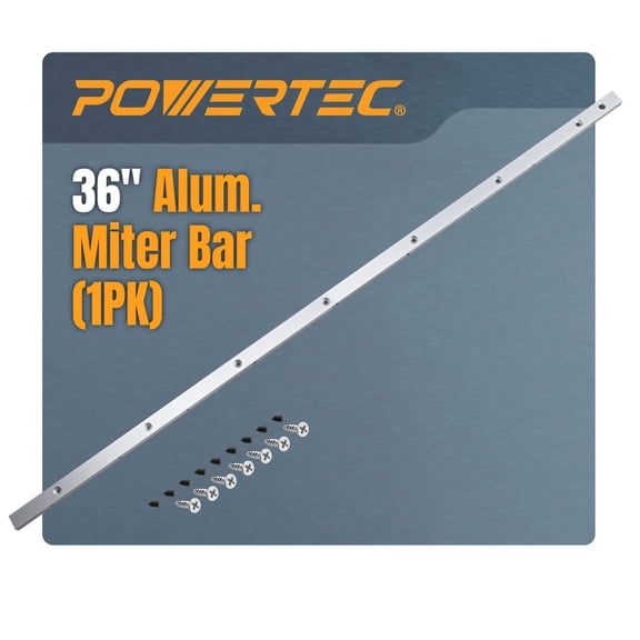 POWERTEC 36" Miter Bar for Table Saw Sled, Fits Standard 3/4" x 3/8" Miter Slot Runners for Crosscut Sled, Taper Jig and Other Wood Working Jig, Table Saw, Router Table, Band Saw (71520)