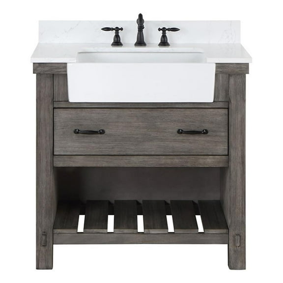Pemberly Row 36" Single Bath Vanity in Classical Gray with White Farmhouse Basin
