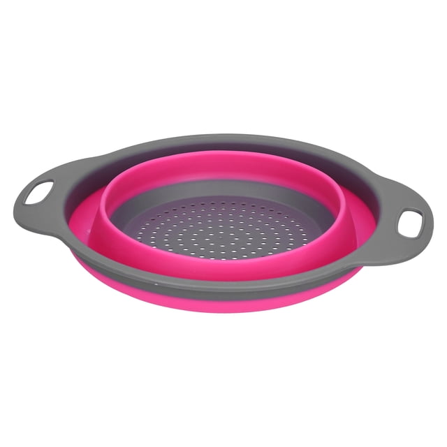 Collapsible Colander, Drain Drain Basket Folding Fruit Basket Basket Silicone Round Folding Fruit Drain Vegetable Washing Basket with Handle for Home Kitchen